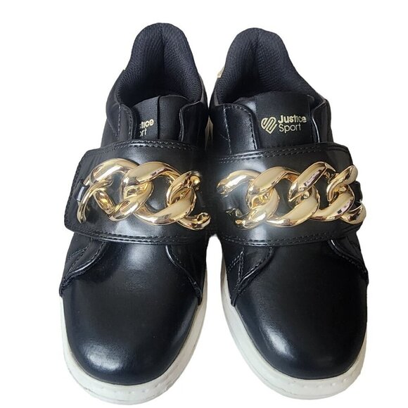 Justice Ivy Sneakers Black Gold Chain Big Kids Size 2 - Picture 5 of 11